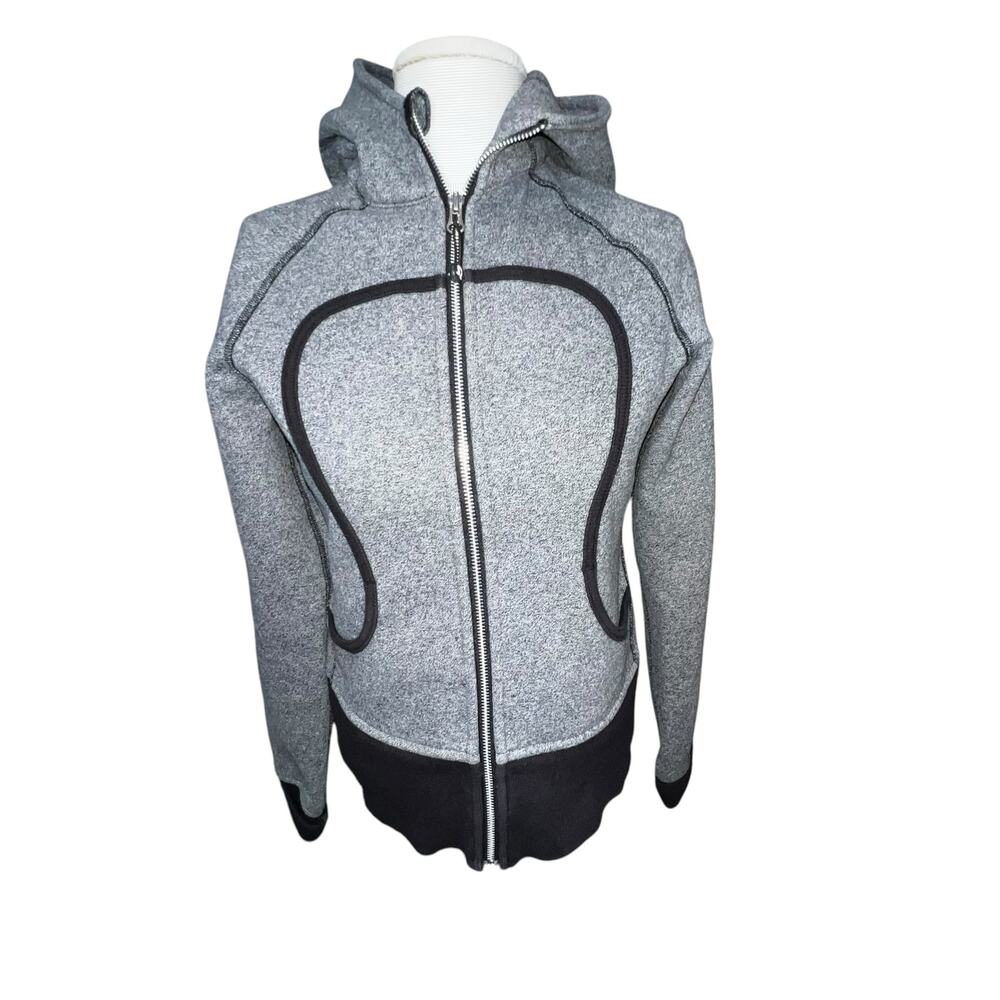 Lululemon scuba women heather gray speckled sweatshirt full zip hood jacket  6